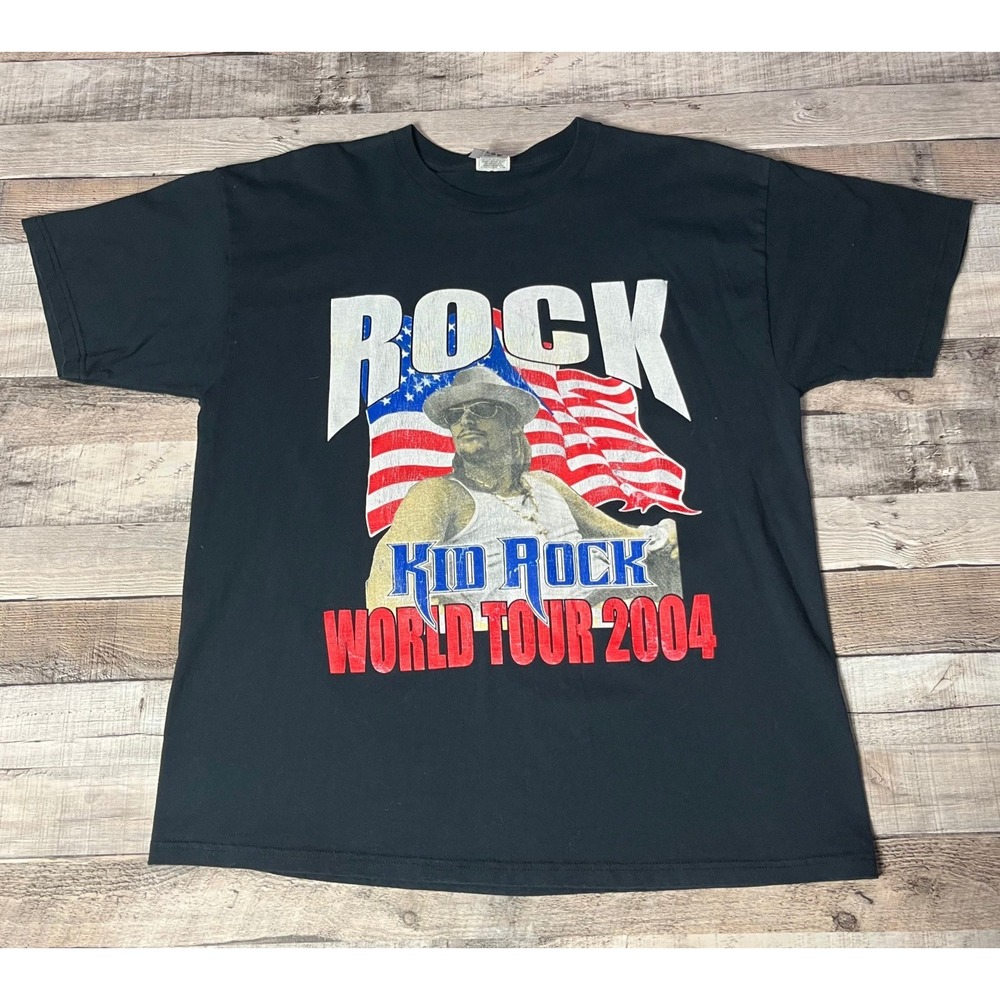 Kid Rock Shirt Adult XL Black Vintage World Tour 2004 Rock Band American Flag